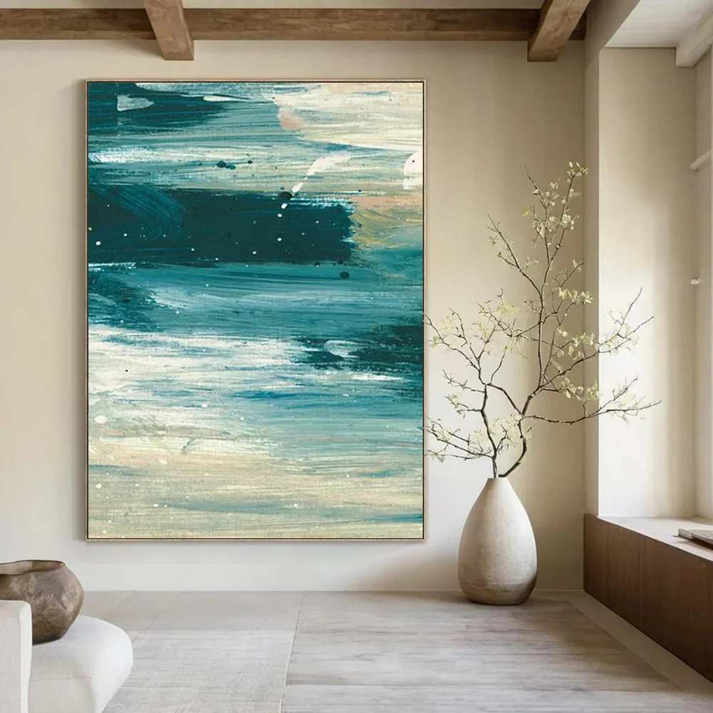 Blue Original Hand-painted Coastal Minimal Artwork W0ZO4